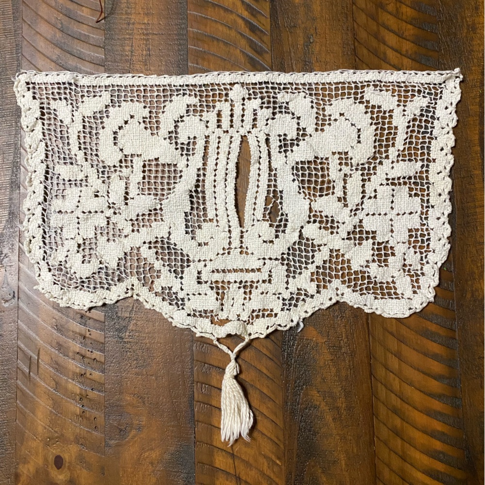 Vintage Scarf Doily With Tassel With Center Cutout For Candlestick or Lamp
